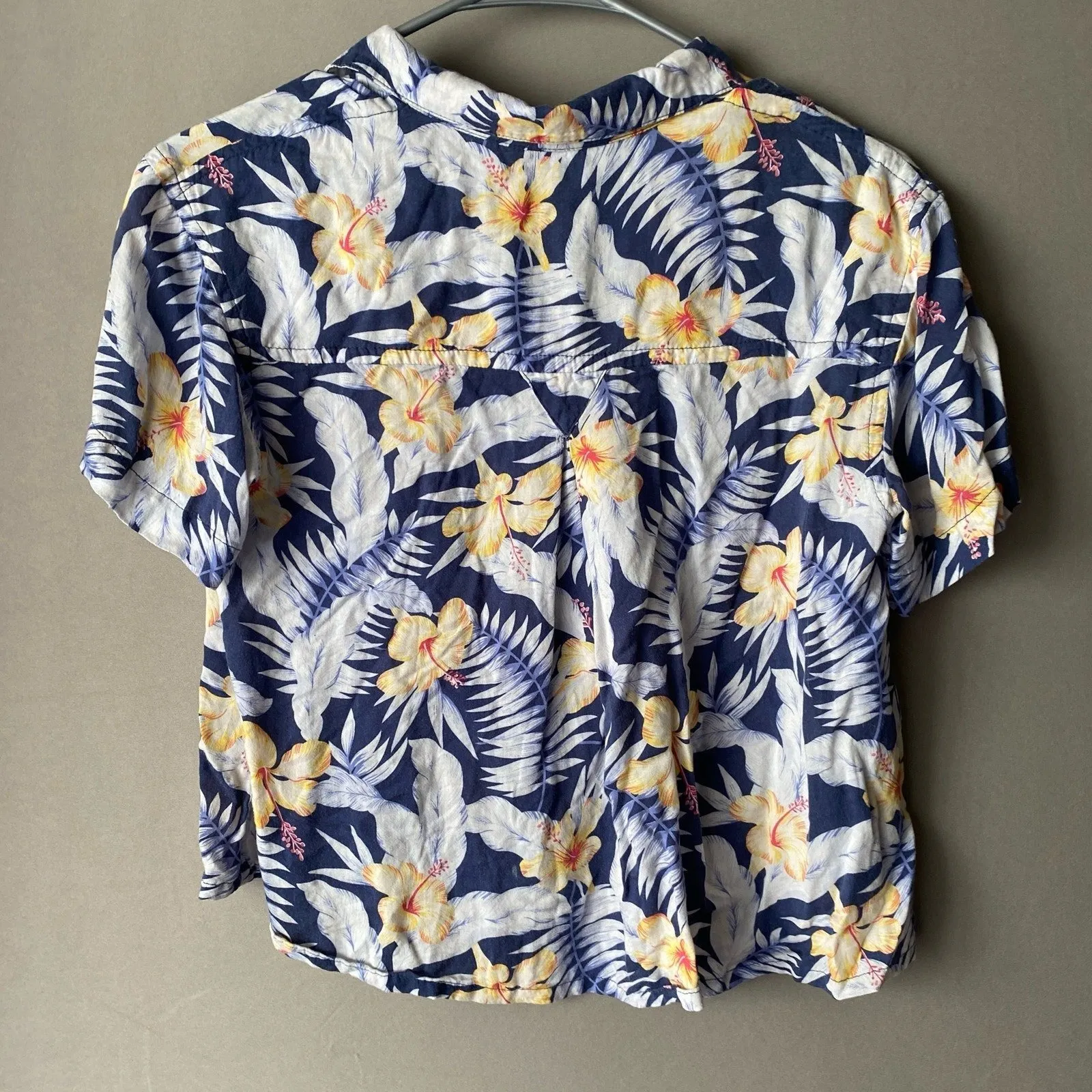 & Other Stories sz 4 Blue Hawaiian‎ Button Cropped Shirt Floral Palm Tropical - Image 6