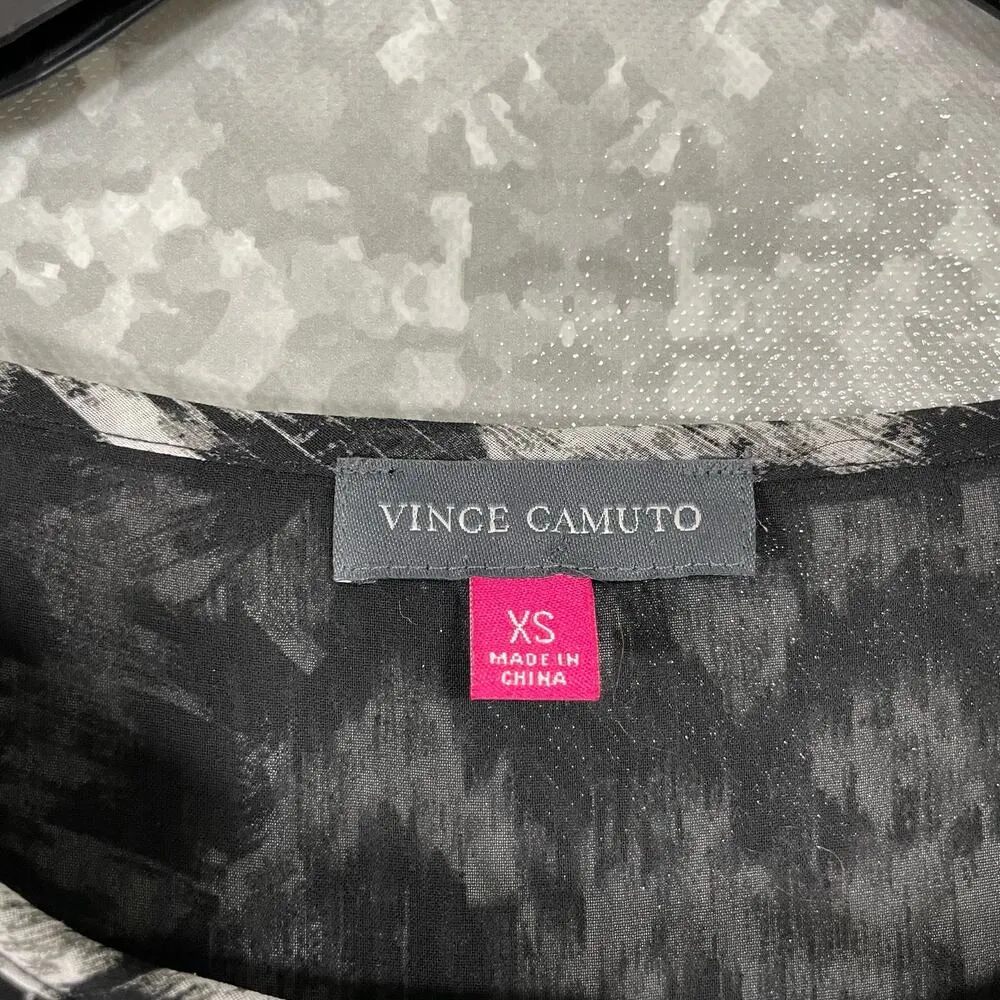 Vince Camuto Black & White Abstract Faux Wrap Blouse - Size XS - Peasant Top - Image 5