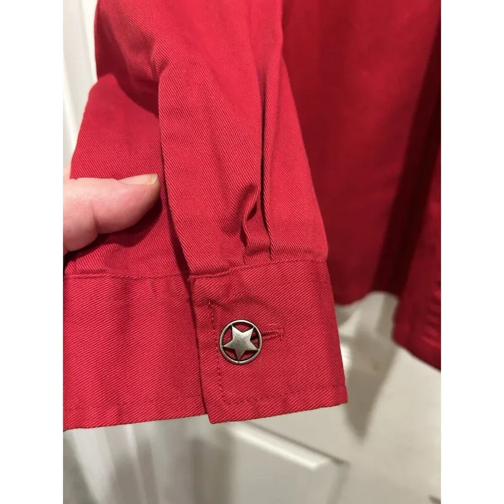 Christopher & Banks Women Button‎ Up Red Shirt America Stars Large USA Cotton - Image 9