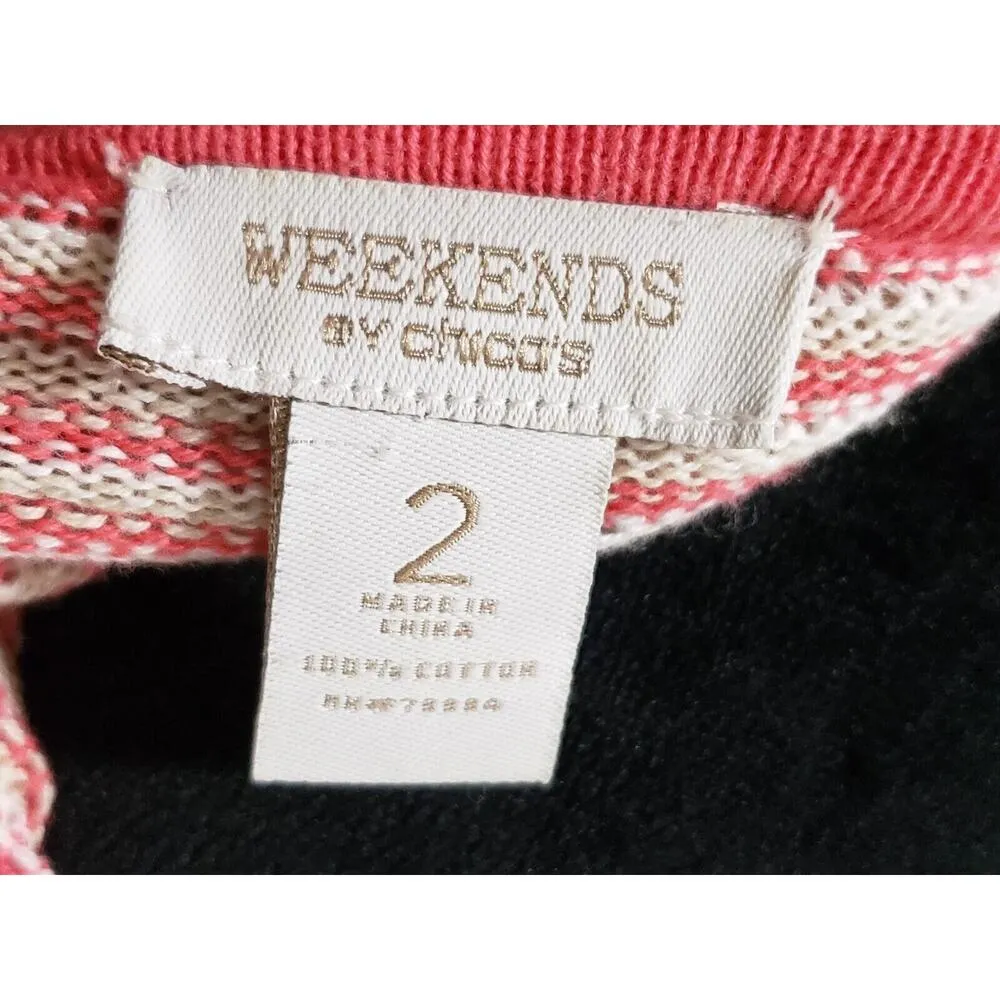 Chico's Womens Pink White Striped 100% Cotton V Neck Long Sleeve Sweater Size L - Image 6