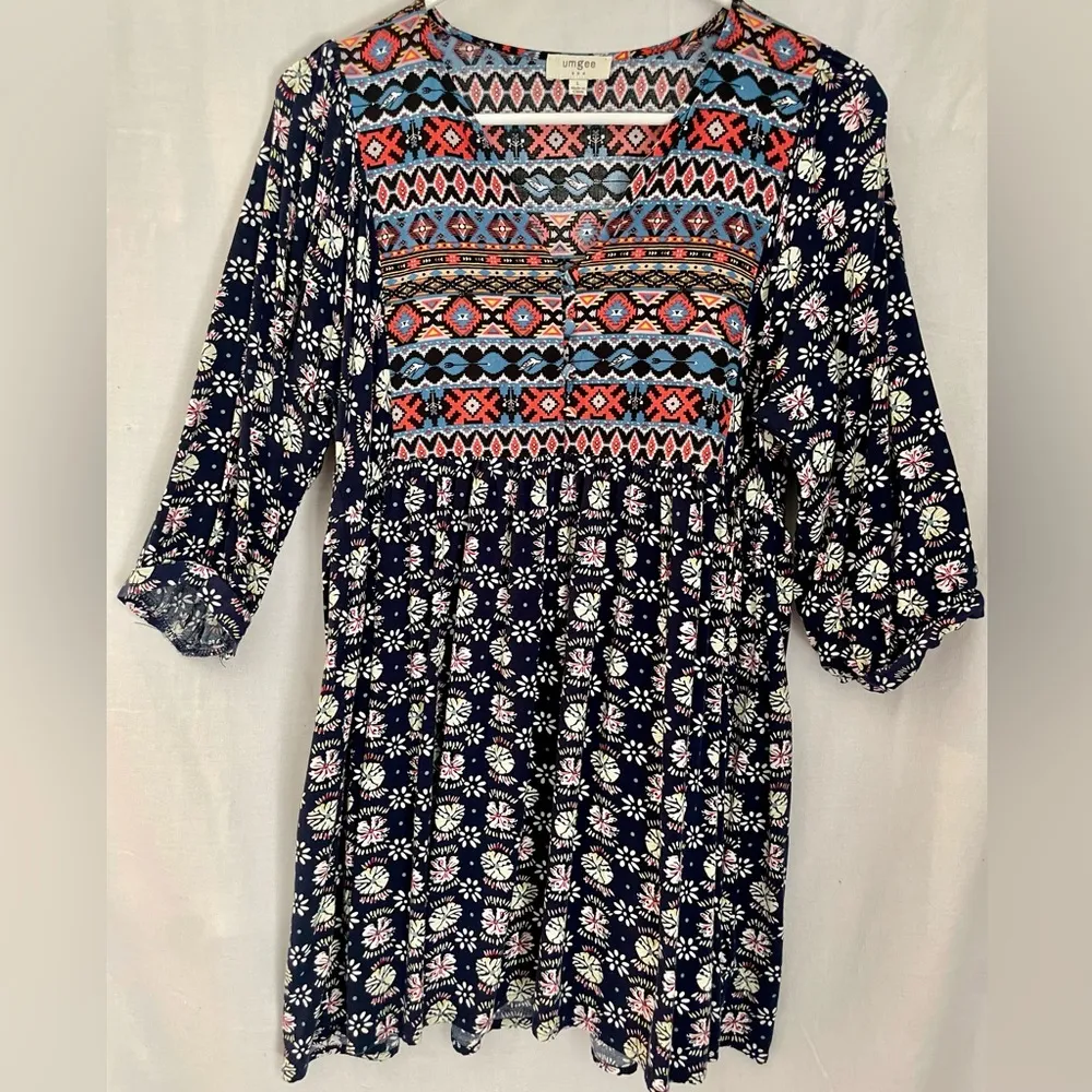 Umgee Boho Babydoll Patterned Festival Dress L - Image 3