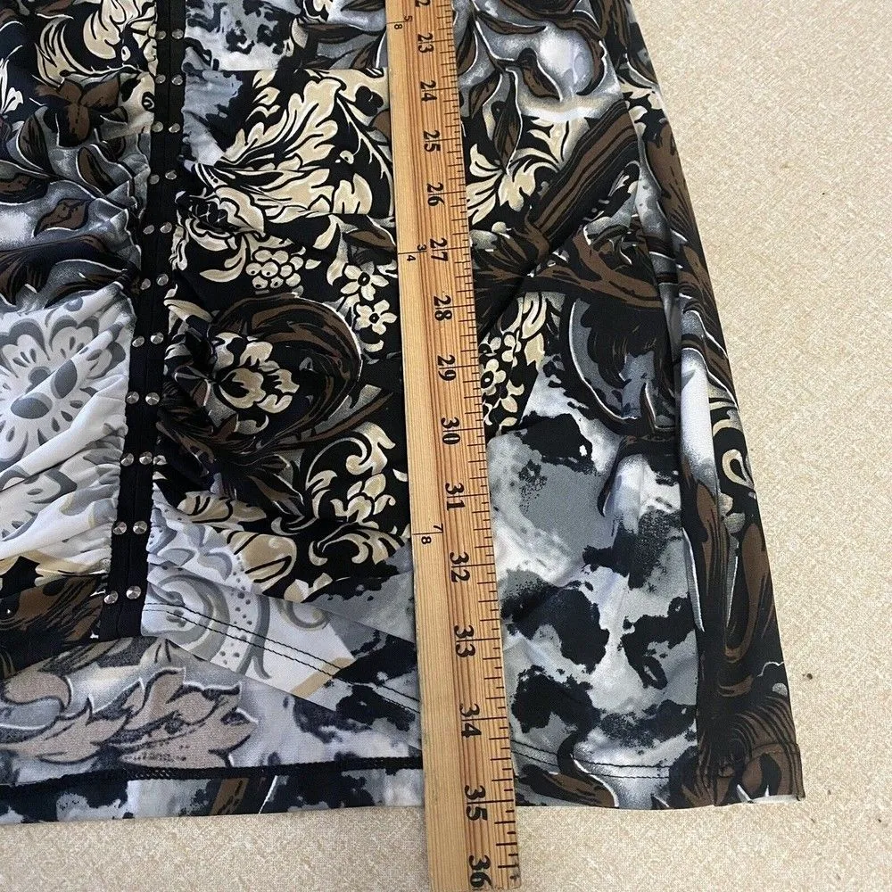Hale Bob Women's Medium Paisley Floral Black Gray Patterned Ruched Sheath Dress - Image 13