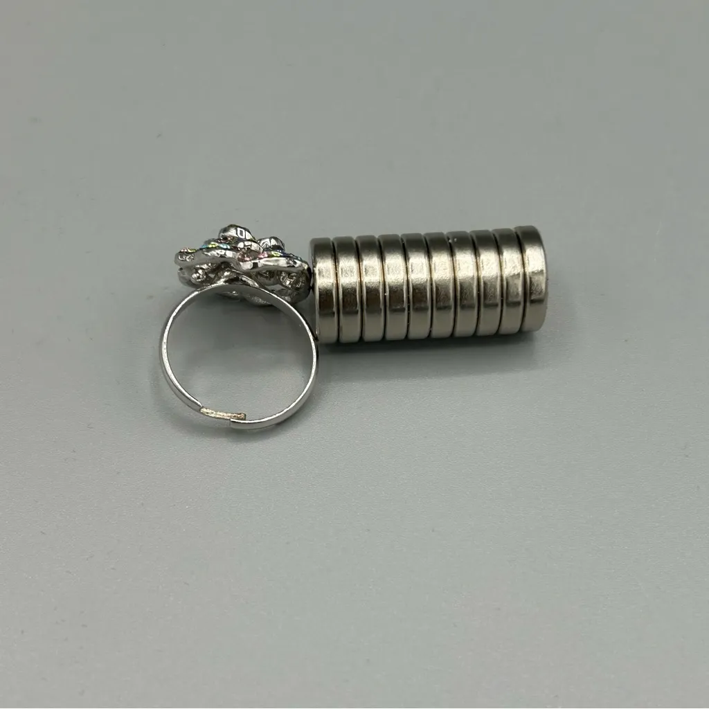 Multicolor Crystal Flower Ring Adjustable Magnetic Silver Tone - Image 7