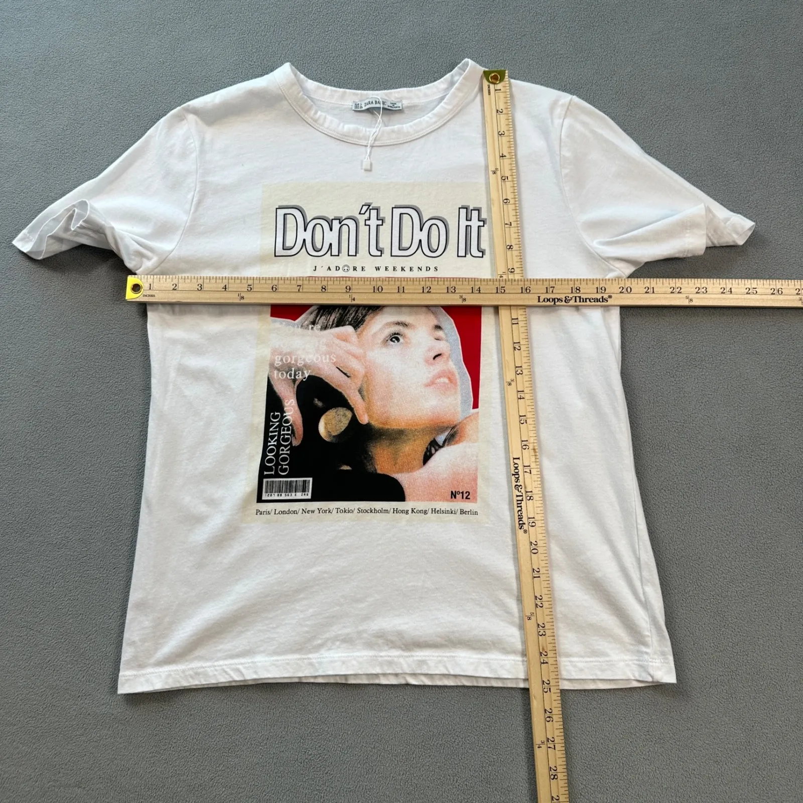 ZARA Basic T Shirt Womens Size L White Graphic Don't Do It Magazine Print NWOT Size L - Image 3