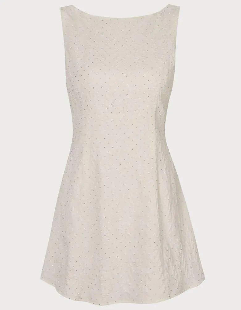 Rihoas Beige Boat Neck Textured Mini Dress Tan Size M - Image 6