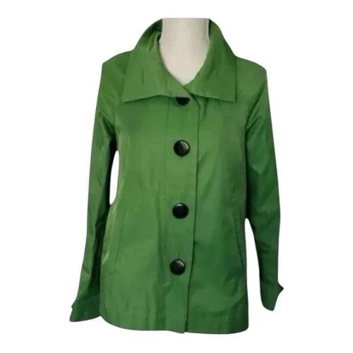 Gallery Petite Rain Trench Coat Size Small Petite Green Cotton Blend Button Up - Image 9