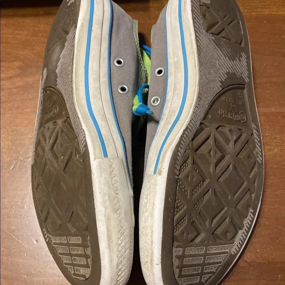 Converse All Star Gray w/ Green Stitching & Blue Detail Size 8 Womens - Image 5