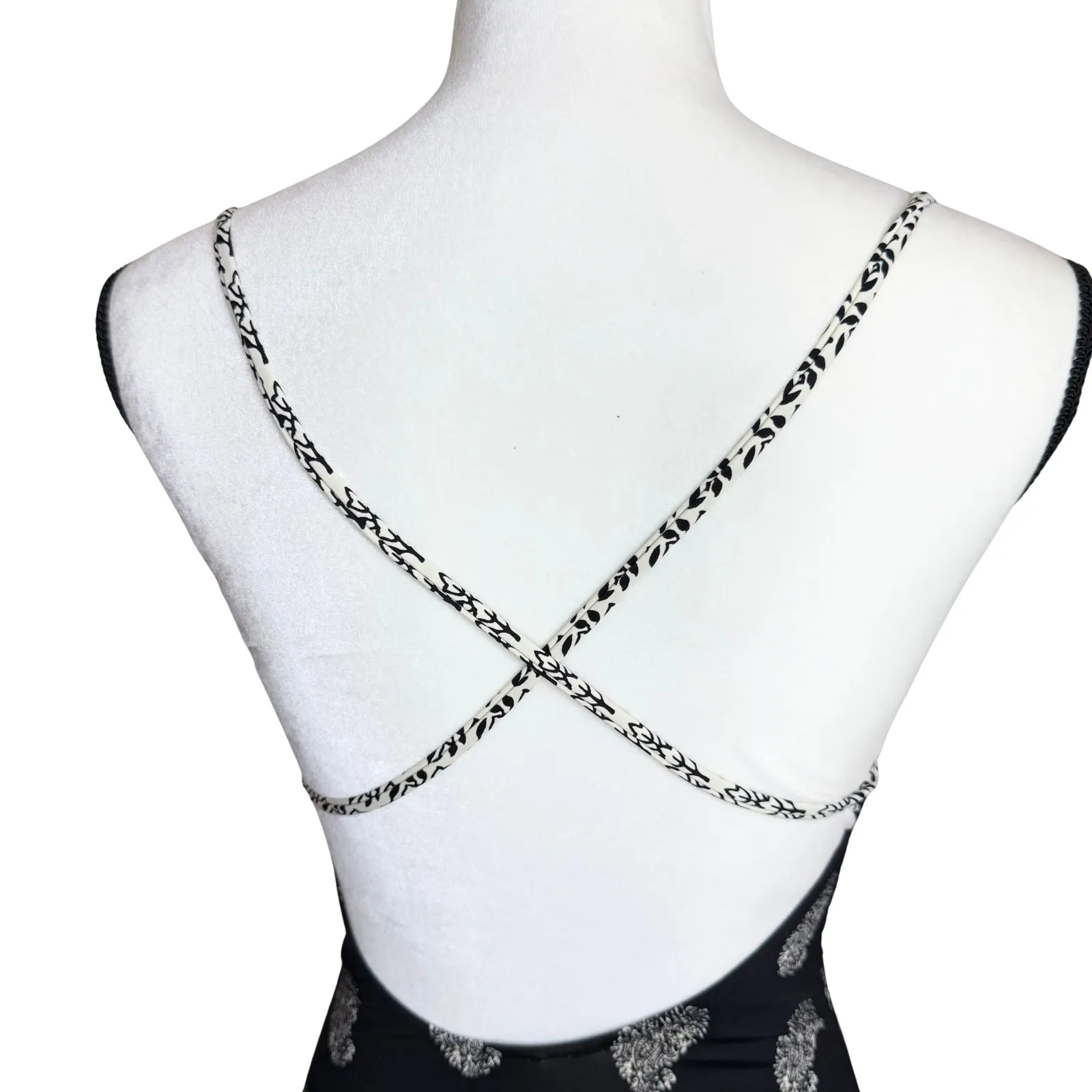 Madewell Paisley Print Cross-Back One Piece Swimsuit Size 4 Tanksuit Black White - Image 9