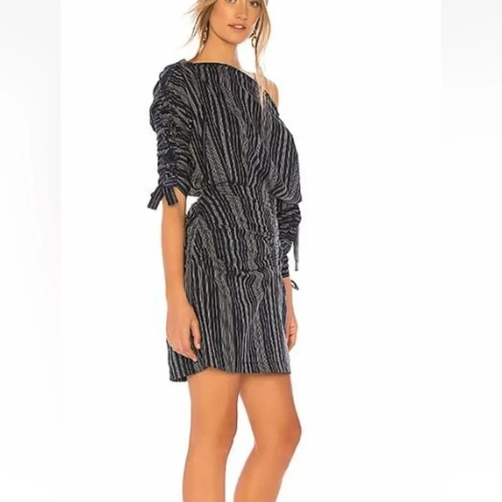 Tanya Taylor Sabra One-Shoulder Striped Ruched Mini Dress Navy Size 6 NWT - Image 4