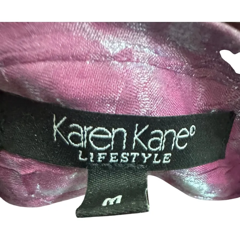 Karen Kane Women's Fuchsia Crinkled Button-Up‎ Blouse Long Sleeve Size Medium - Image 6