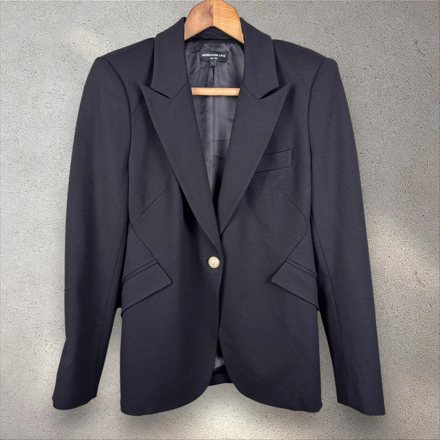 Generation Love Royce Ponte Black Blazer Size L Gold Buttons - Image 4