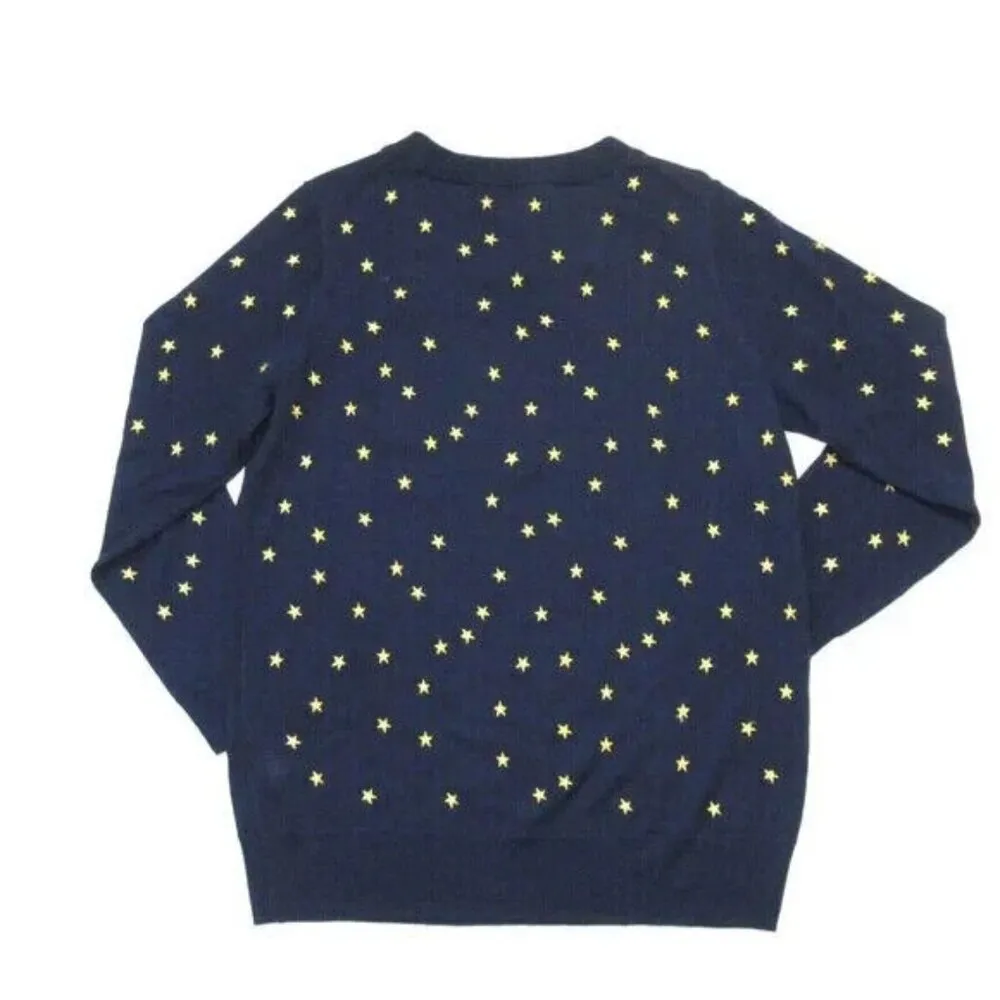 NWT J.Crew Tippi in Navy Gold Embroidered Stars Merino Wool Knit Sweater M - Image 6