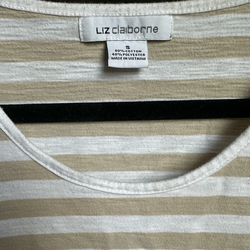 Liz Claiborne Tan and White Striped Tee - Image 2
