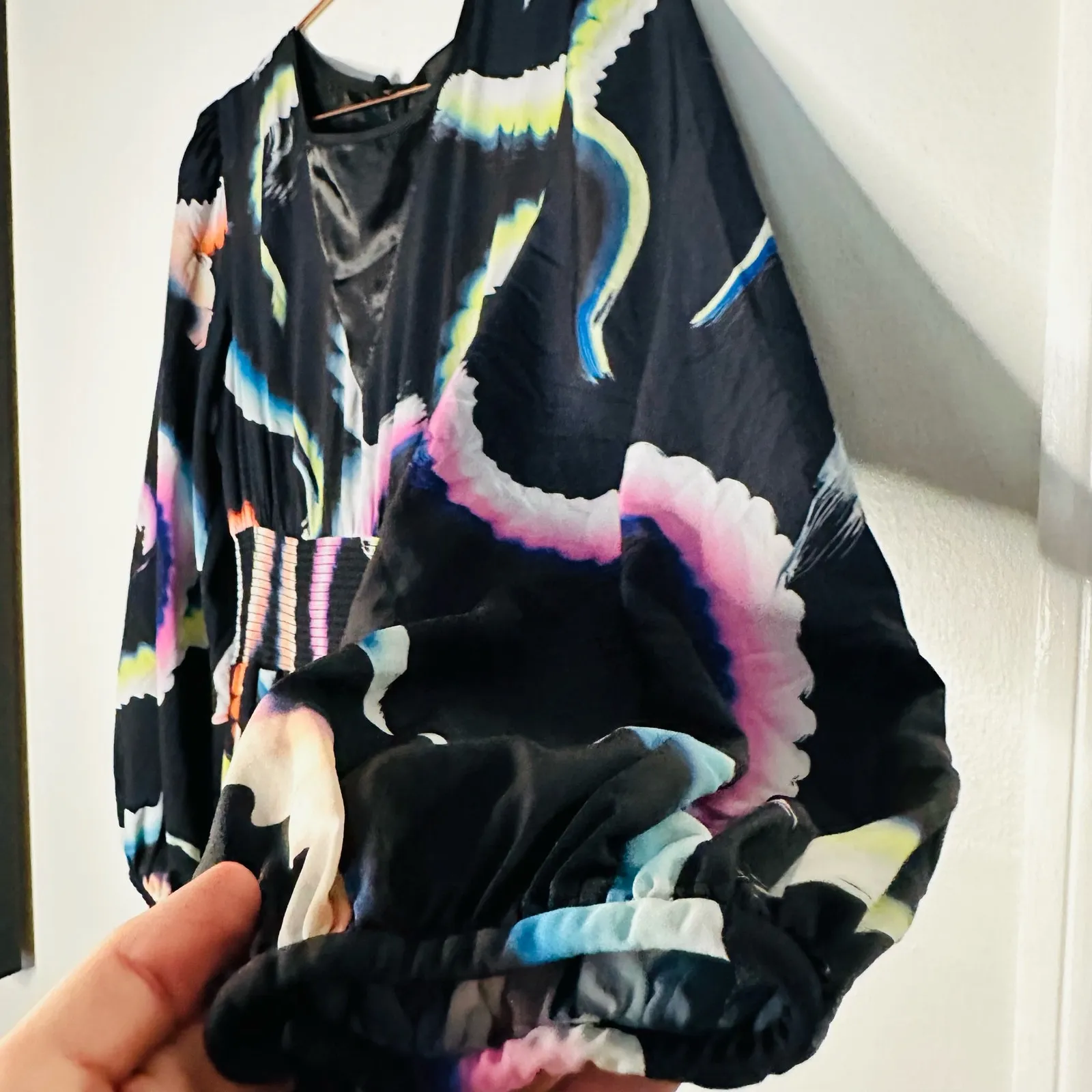 A.L.C. Midnight Multicolor Leah Papilio Pleated V-Neckline Repaired Dress Size 6 - Image 12