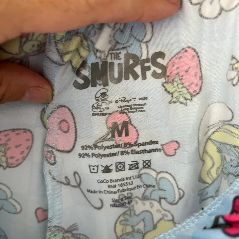 The Smurfs Pajama Set Sz M Soft Stretchy Shorts n Short Sleeve Button Down Top Blue Size M - Image 5