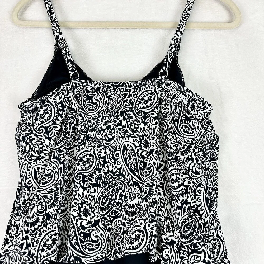 Lands End Blouson Fauxkini One Piece Swimsuit Size Medium NWOT Black Paisley - Image 8