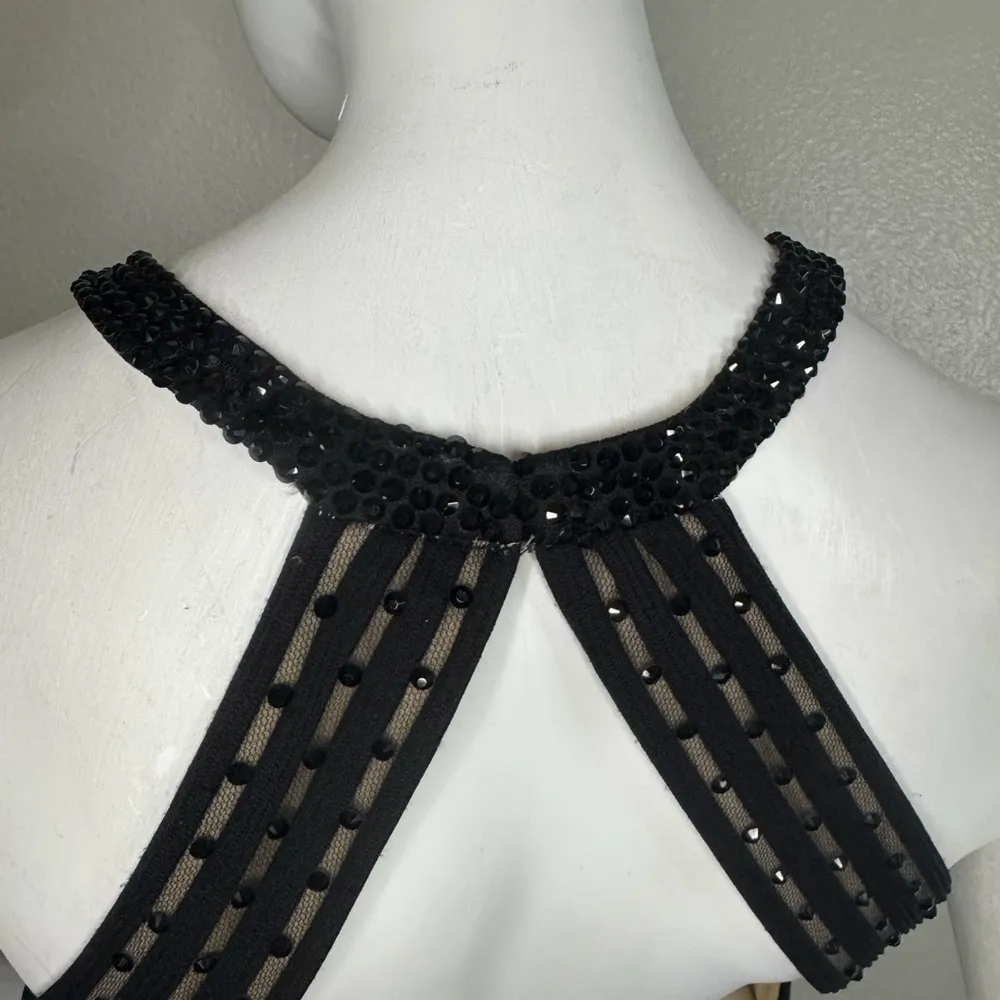 La Femme Short Cocktail Black Beaded Dress Size 8.  #78 - Image 11