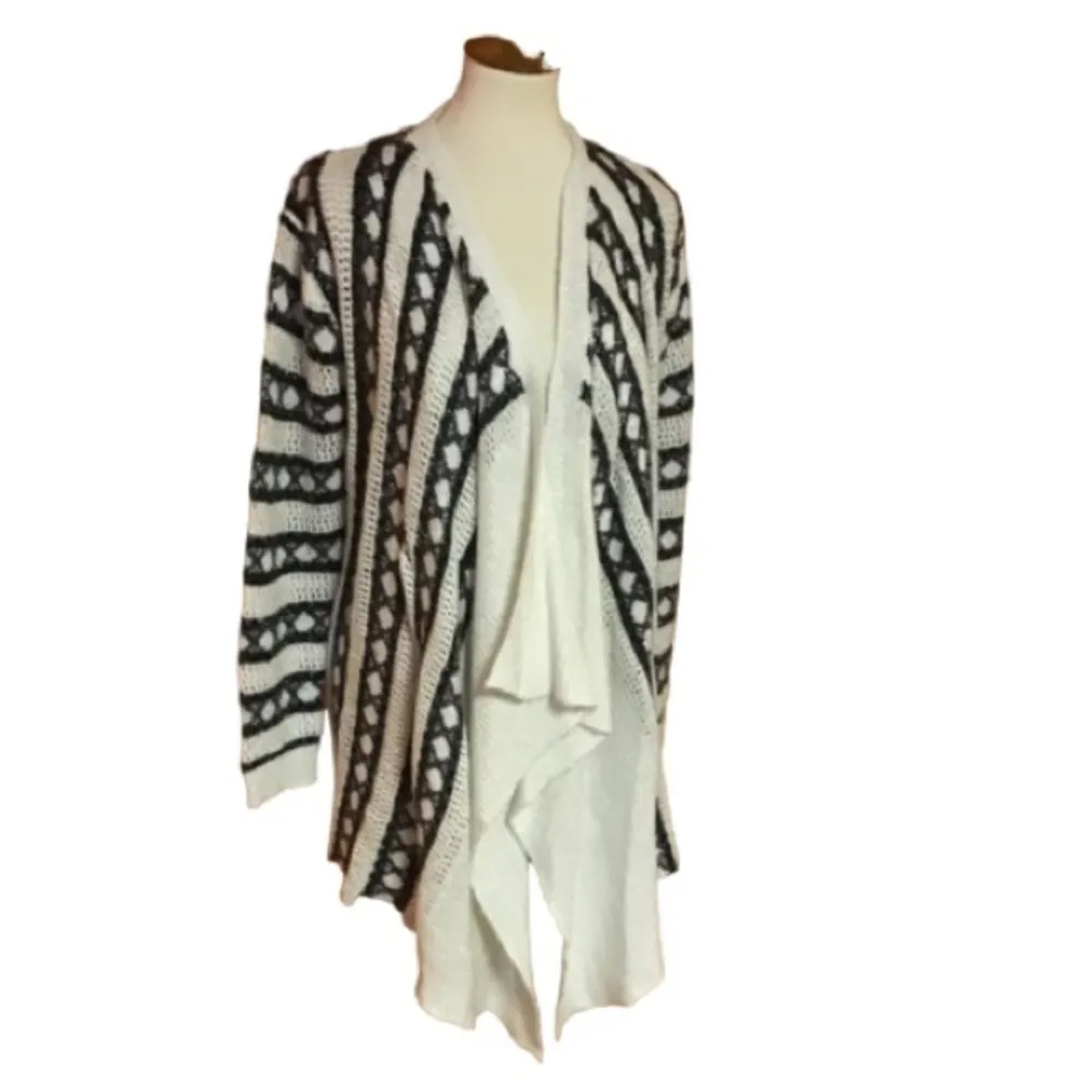 Bobeau Sparkly Black & Ivory Draped Open Front Cardigan Sweater | Boho Chic - Image 2