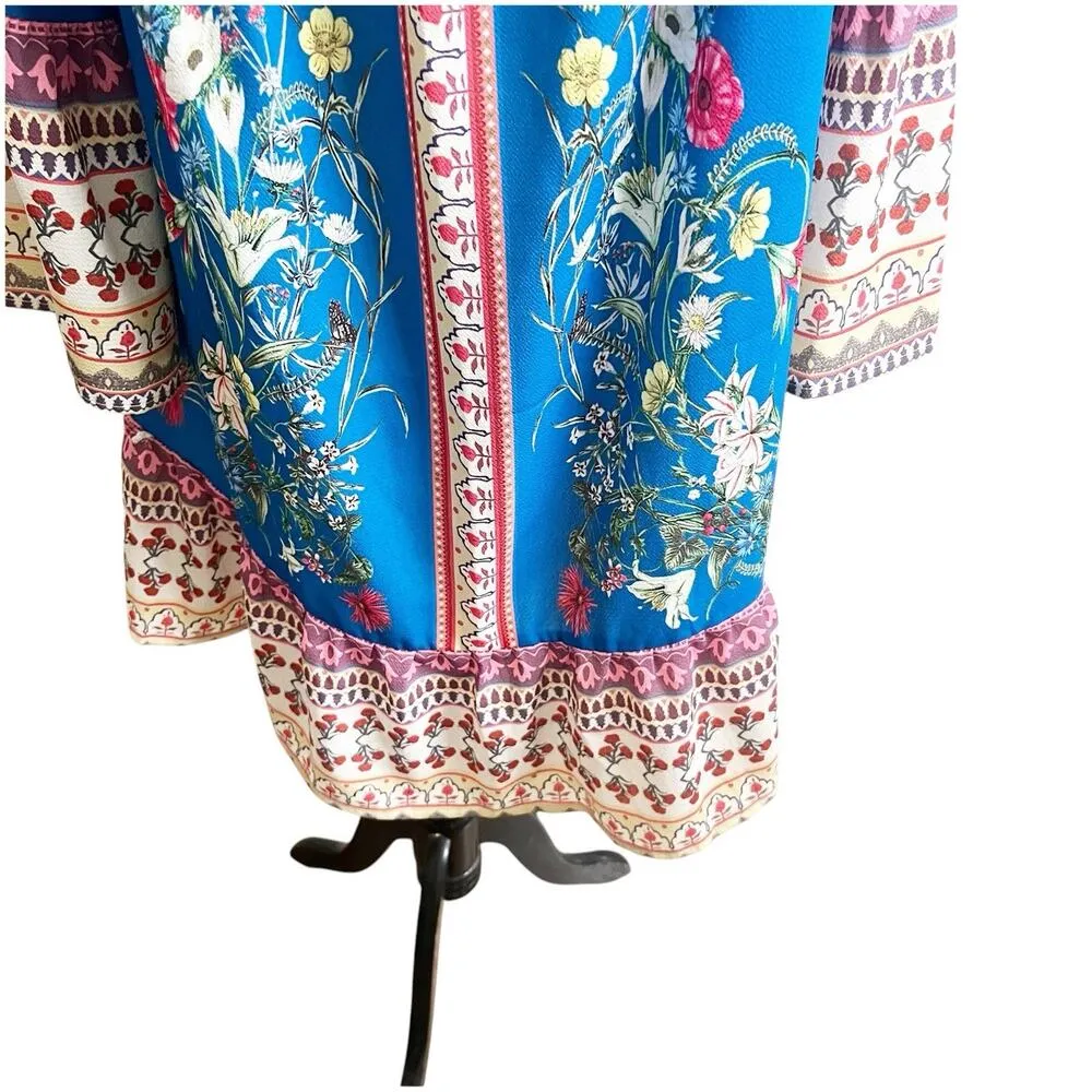 Umgee Scarf Print Knee Length Dress Size Large Bohemian Multicolor Off Shoulder - Image 5