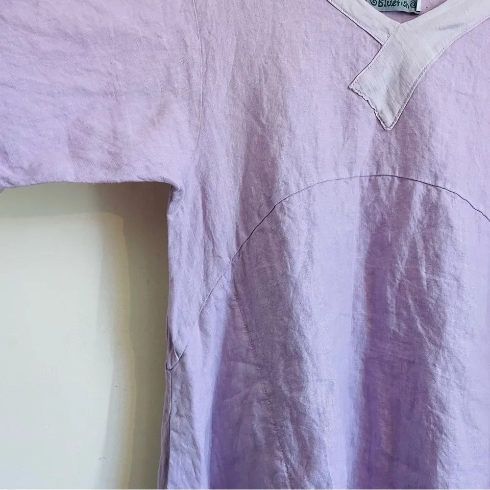 Bluefish Linen Silk Layered Dress Lavender White Lagenlook Artsy One Size (0 - Image 5
