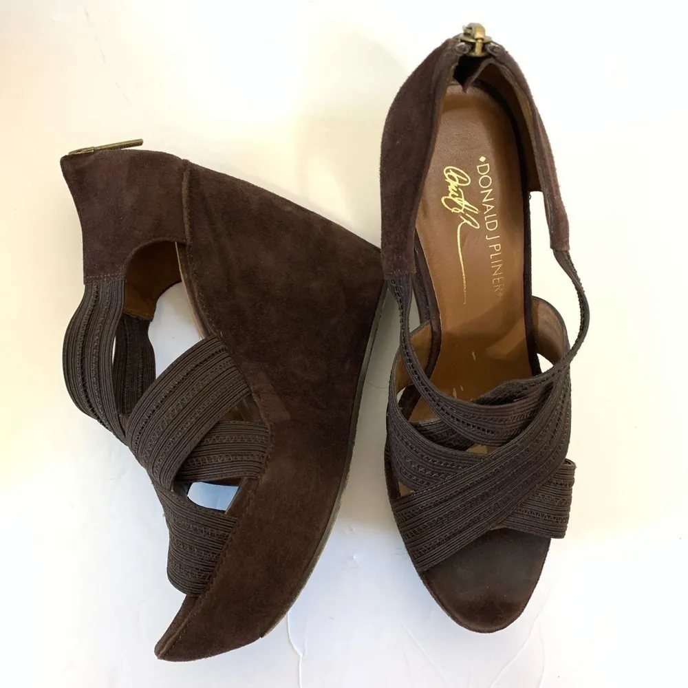 Donald J Pliner Brown Suede Wedges 378 Size 8 - Image 3