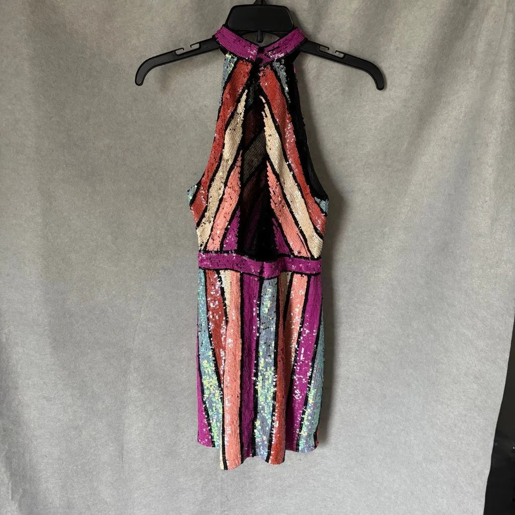 X BY NBD Gianna Mini Halter Dress in Pastel Clouds XS Sequins Party Cocktail - Image 4