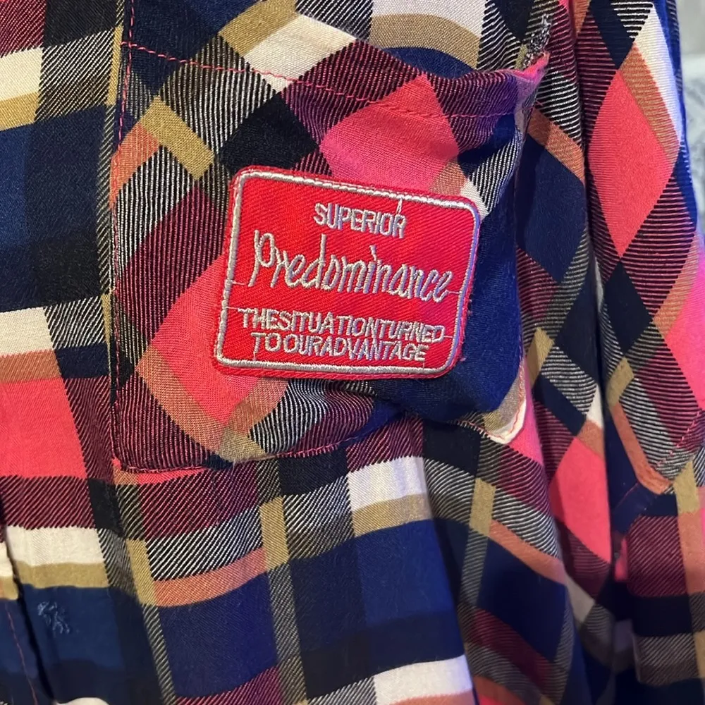 Umgee plaid women’s button-down, long sleeve shirt, size medium oversize - Image 3