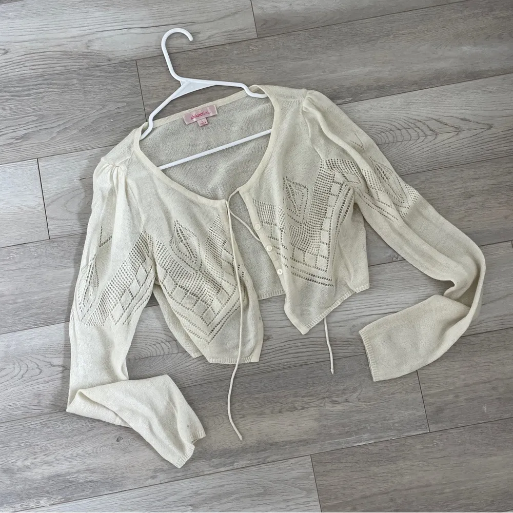 xhilaration Crop Cardigan vintage womens Cream (large) lightweight pointelle - Image 7