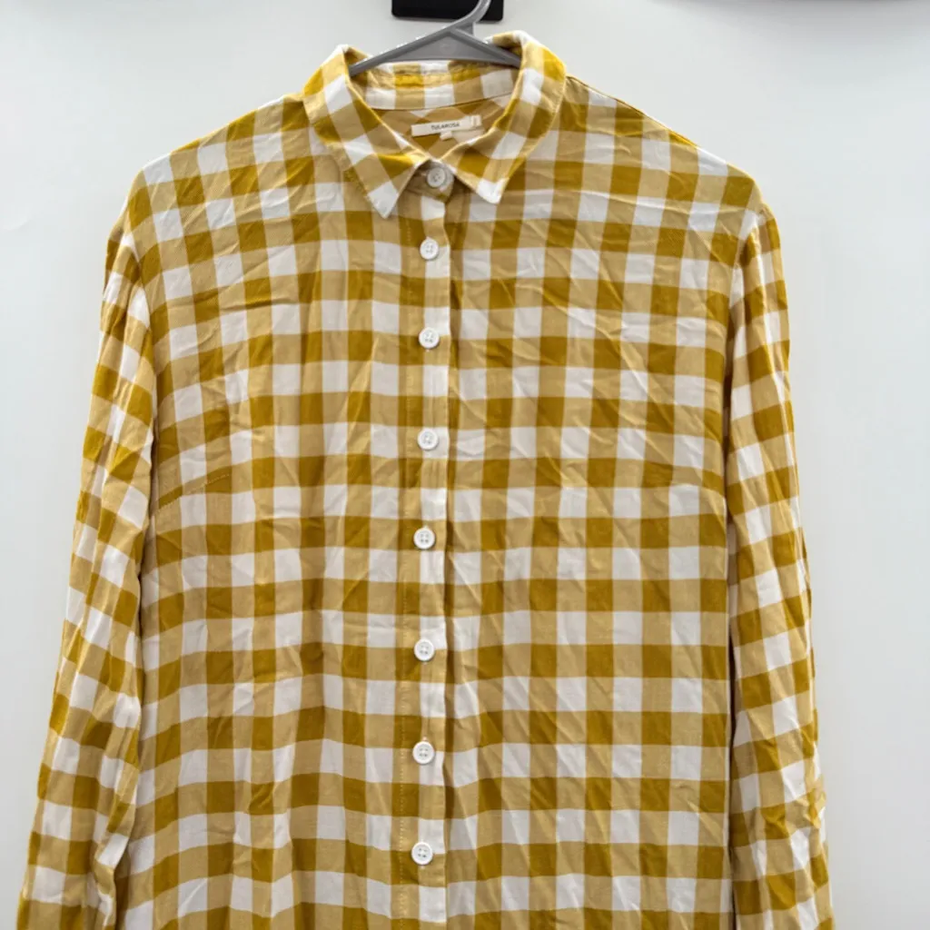 Revolve Tularosa Thea Shirt Dress Long Sleeve Midi‎ in Gingham Yellow Sz S - Image 3