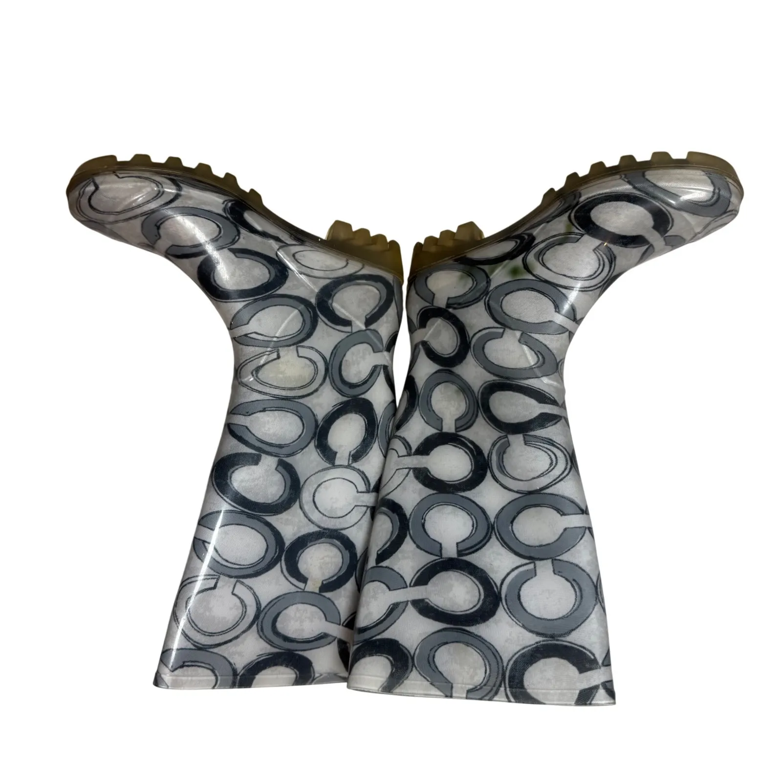 COACH‎ Pixy Printed Op Art Rain Boots Black Gray Designer Waterproof Size 7M - Image 3