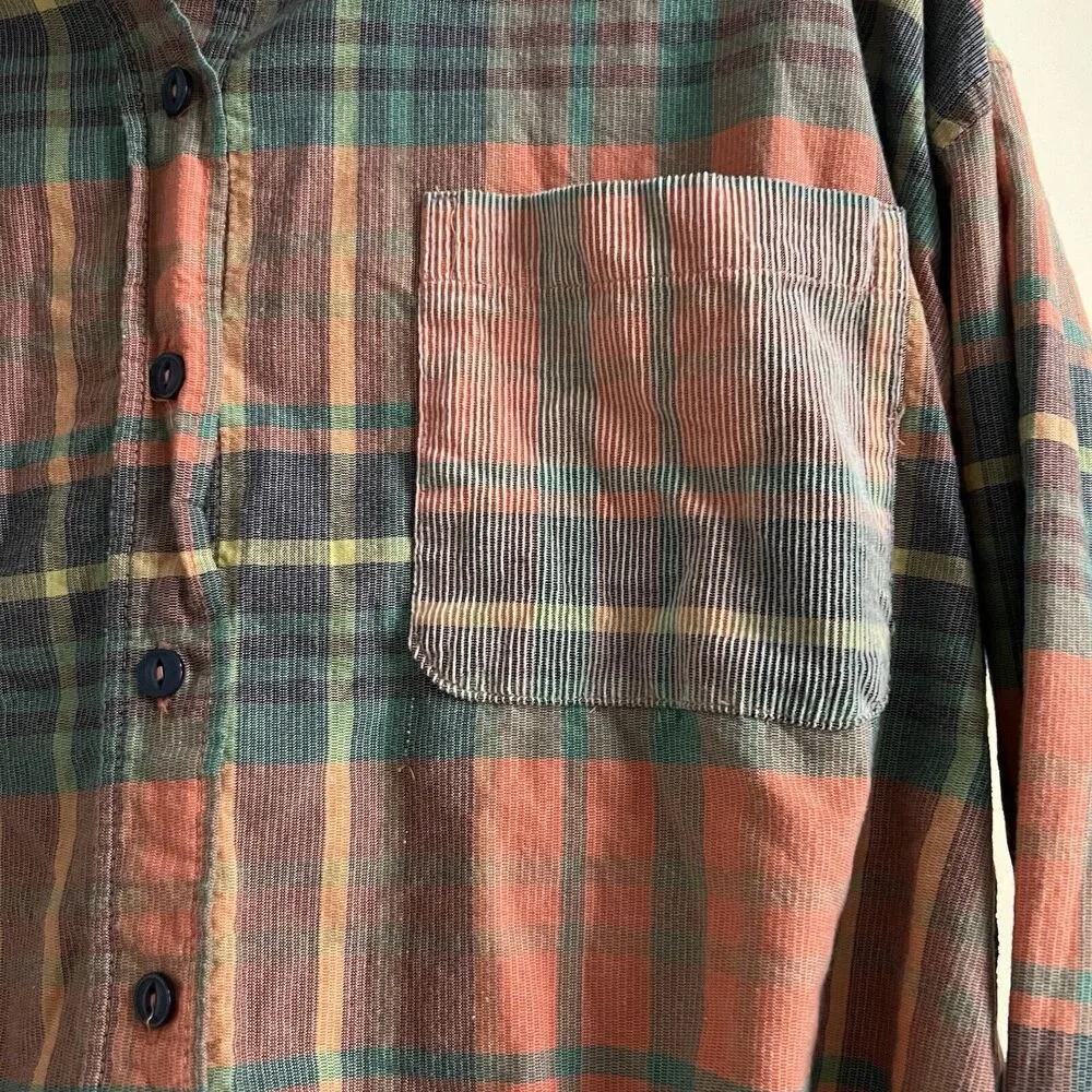 UO BDG Brendan Check Crop Long Sleeve Button Down Flannel Size Medium Oversized - Image 2