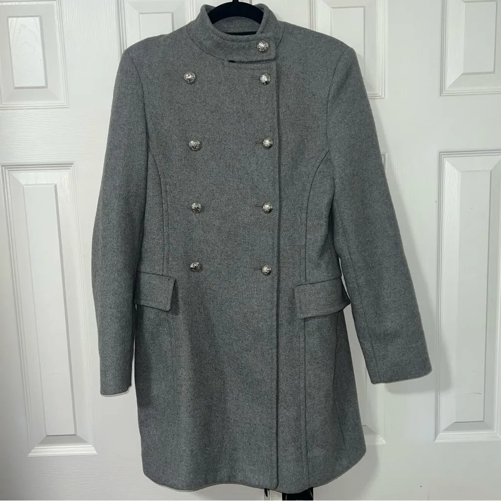 Zara Double-Breasted Wool Blend Trench Coat Womens Size XS Preppy Editorial - Image 2