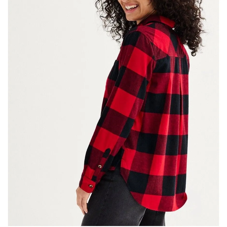 Sonoma Long Sleeve Flannel Shirt Blouses Red Black Buffalo Check New Sz L - Image 4
