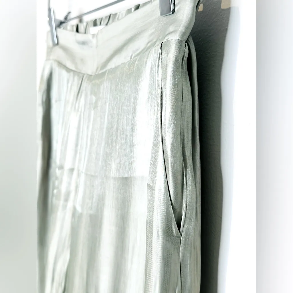 Veiled Collection Annika Shiny Satin Wide Leg Light Pastel Green Pants Size XS - Image 10