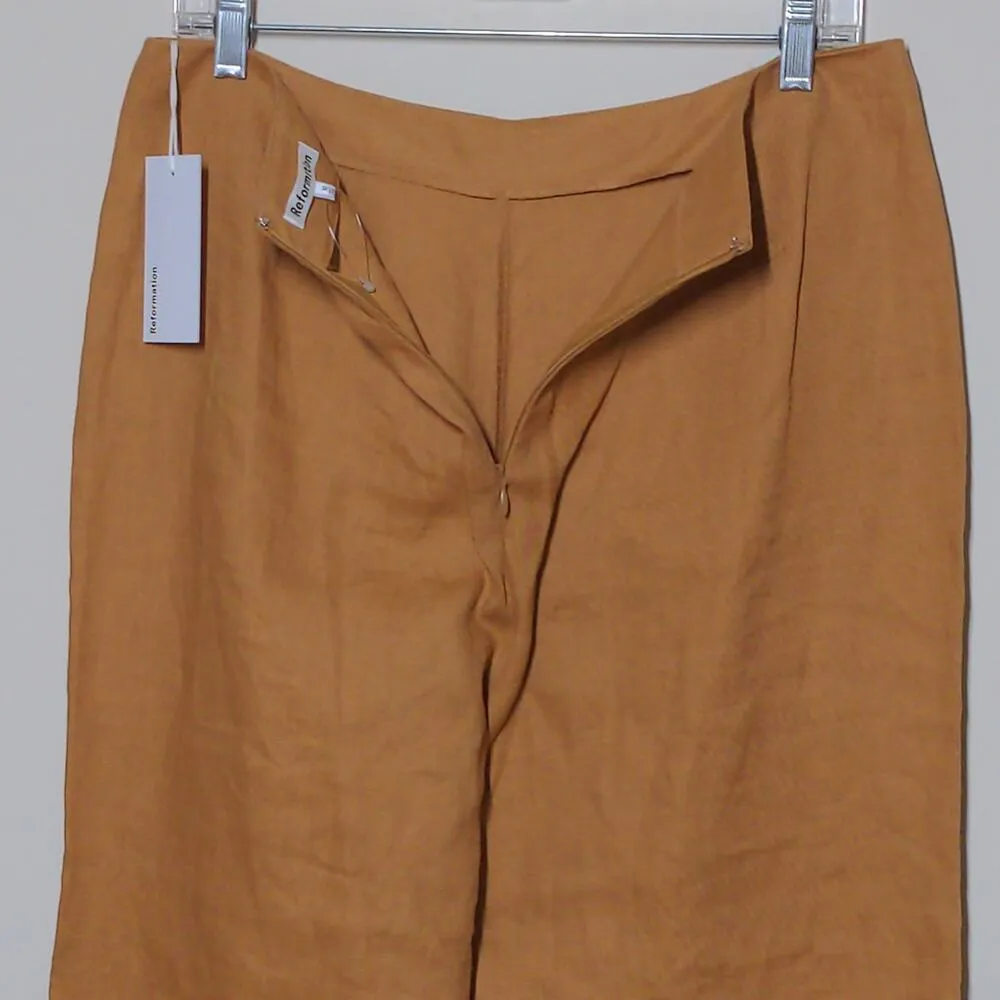 Reformation Justin Linen Pant in Barley Cropped High Rise Slim 10 New - Image 3