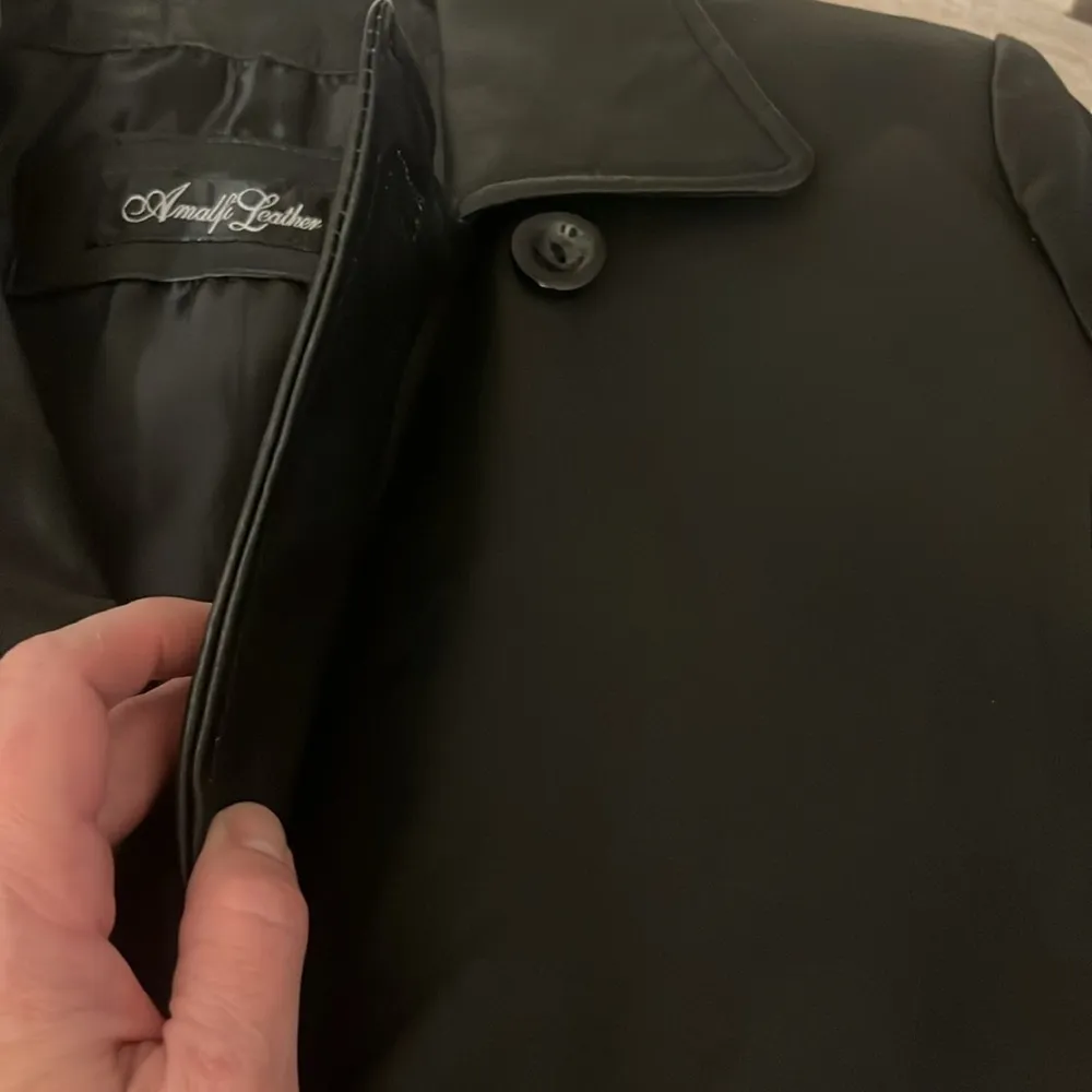 Amalfi Leather belted Jacket black trench Coat Size Medium 90’s Y2K matrix - Image 8