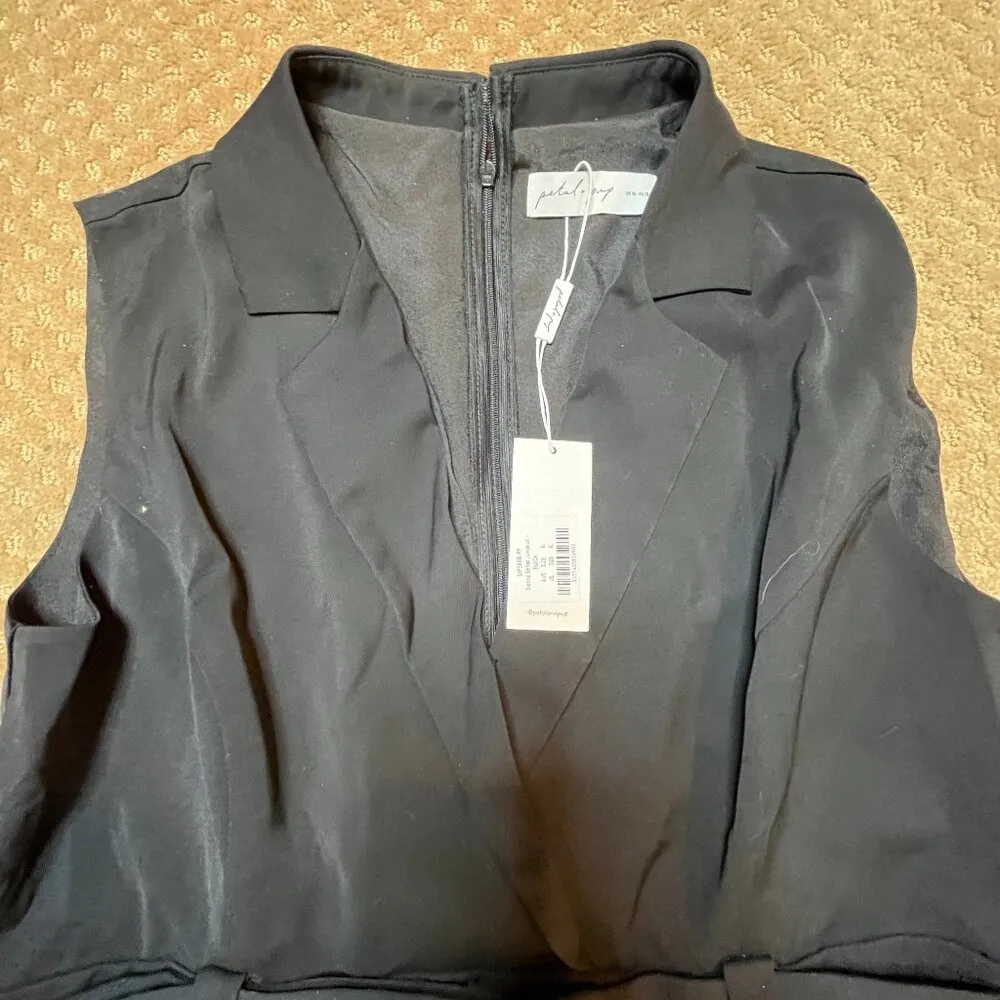 PETAL + PUP SIENNA BELTED JUMPSUIT Black SZ XL Wide Leg Sleeveless Formal V-Neck - Image 7