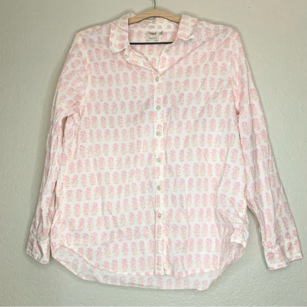 Faherty Women’s Malibu Boyfriend Cotton Short Pink Taj Floral Button Up Size L - Image 3