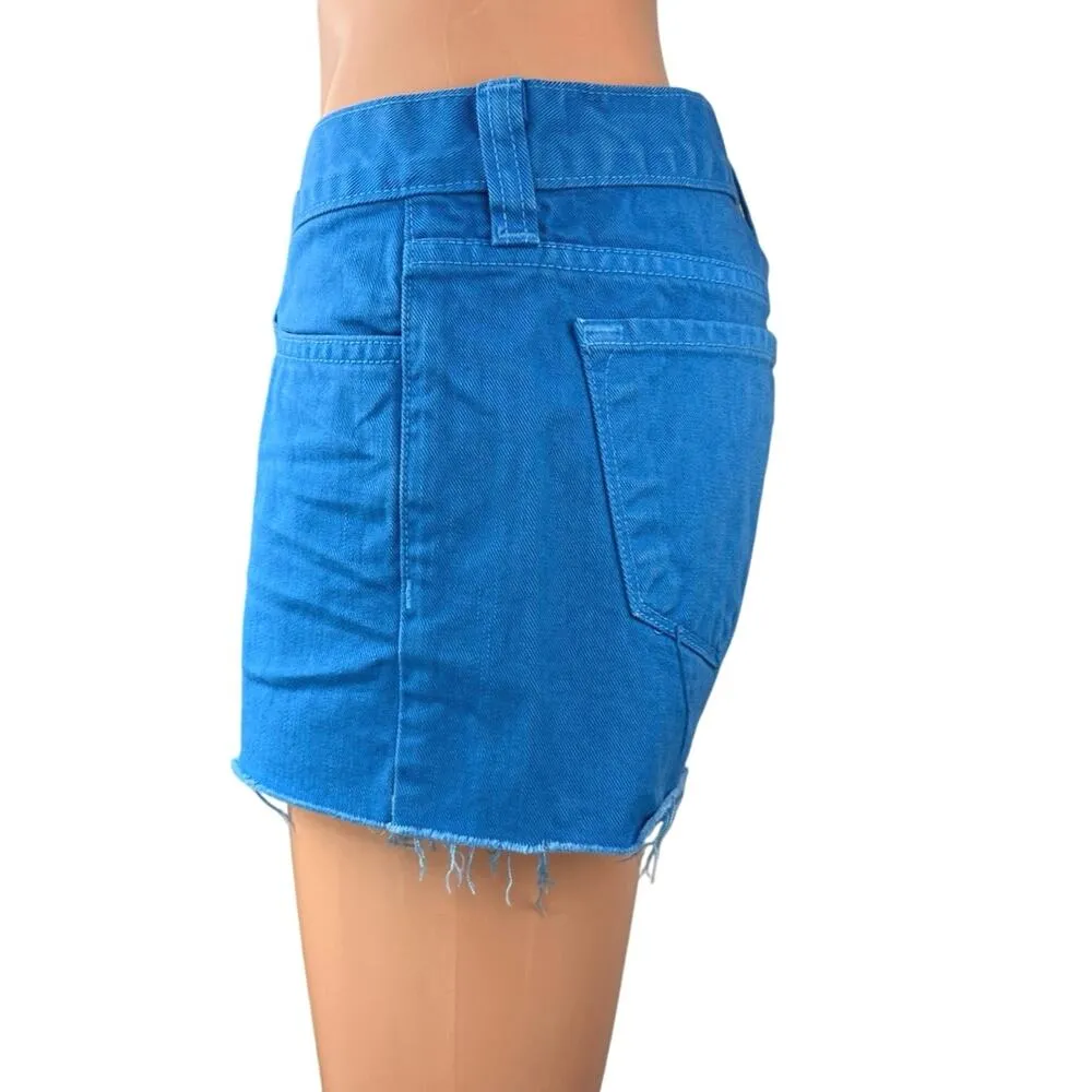 J Brand Blue Low Rise Frayed Raw Hem Cut Off Stretch Denim Jeans Shorts Size 26 - Image 2