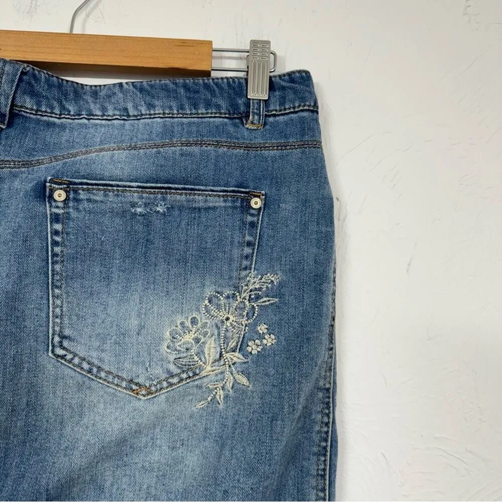 Democracy Blue Embroidered Denim Skirt Womens 14 Jean Boho Coastal Cowboy Floral - Image 7