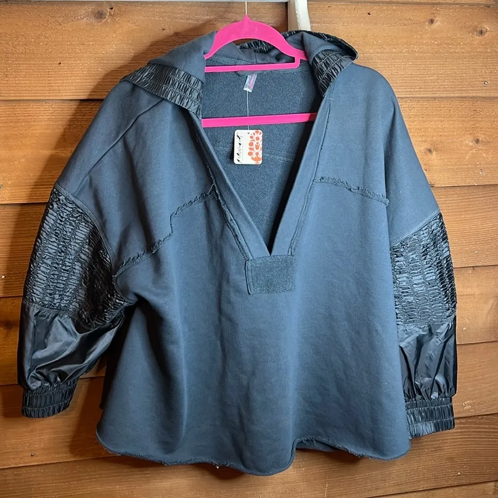 NWT Free People Spin Movement Gray Hoodie Yoga Oversize Slouch Quilted Charcoal - Image 4