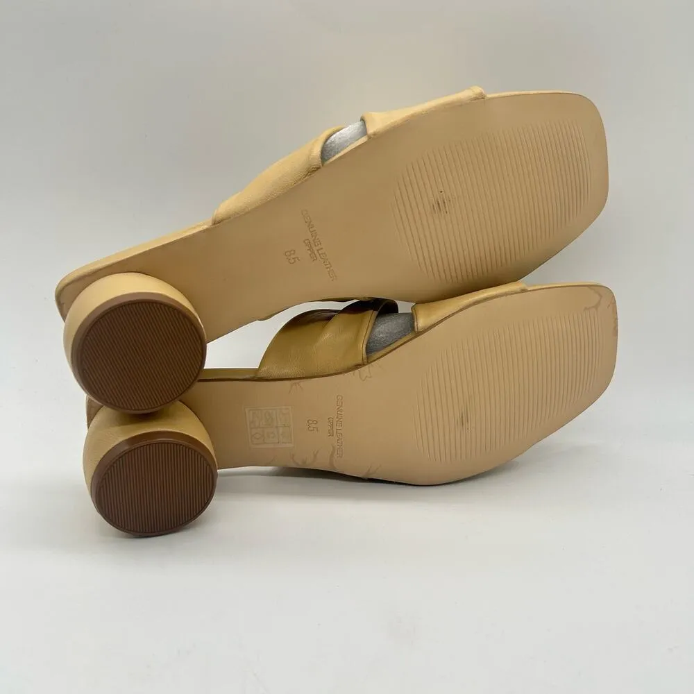 Journee Collection Sandals Womens 8.5 Tan‎ Leather Charlize Block Heel Mules NEW - Image 8
