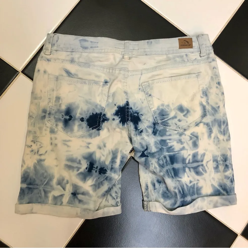 Blue & White Tie Dye Stretchy Denim Shorts Long Junior’s sz14 Med-Large - Image 7