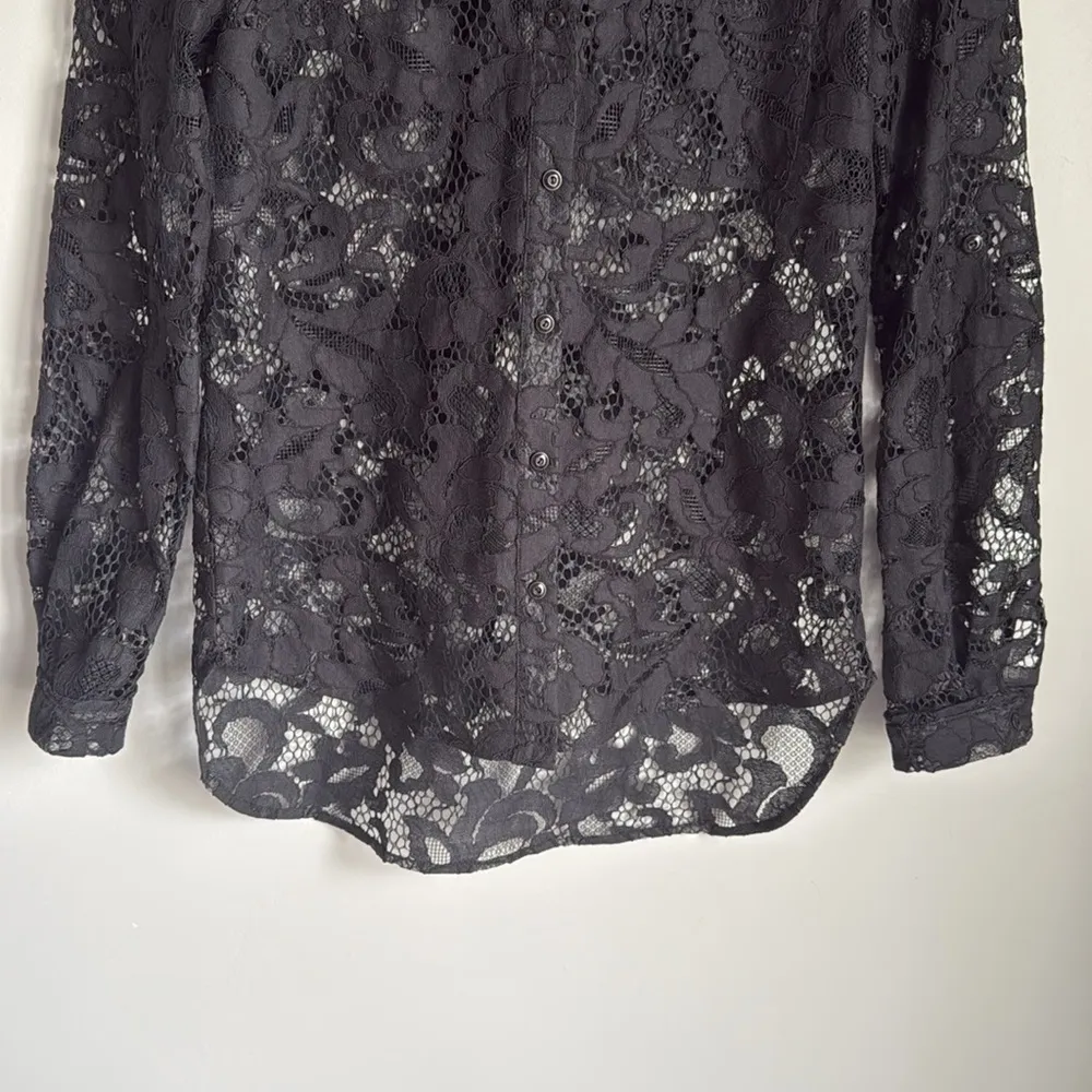 Diane Von Furstenberg Lorelei Two Bloom Black Jacquard Lace Button down 6 - Image 6