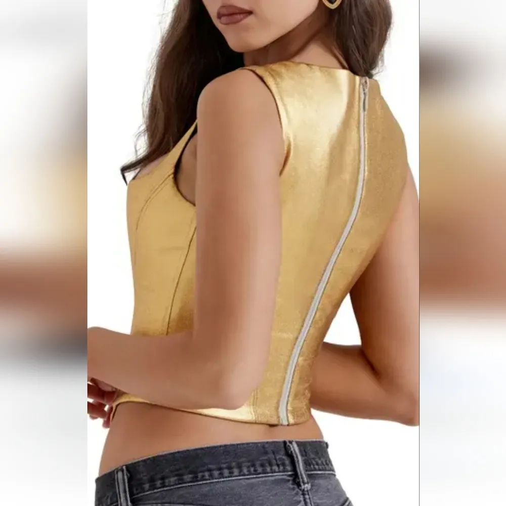 NWT House of CB Karia Foil Corset Top in Gold Size XL - Image 10