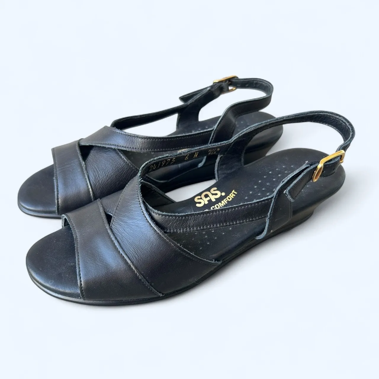 SAS Caress Cross Strap Wedge Sandal Black Women's Size 6 N Comfort Shoes - Image 9