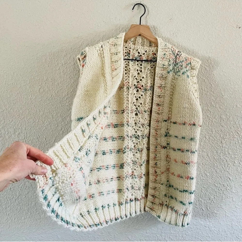 Vintage Cream Stripe Knit Sweater Vest Size L - Image 3