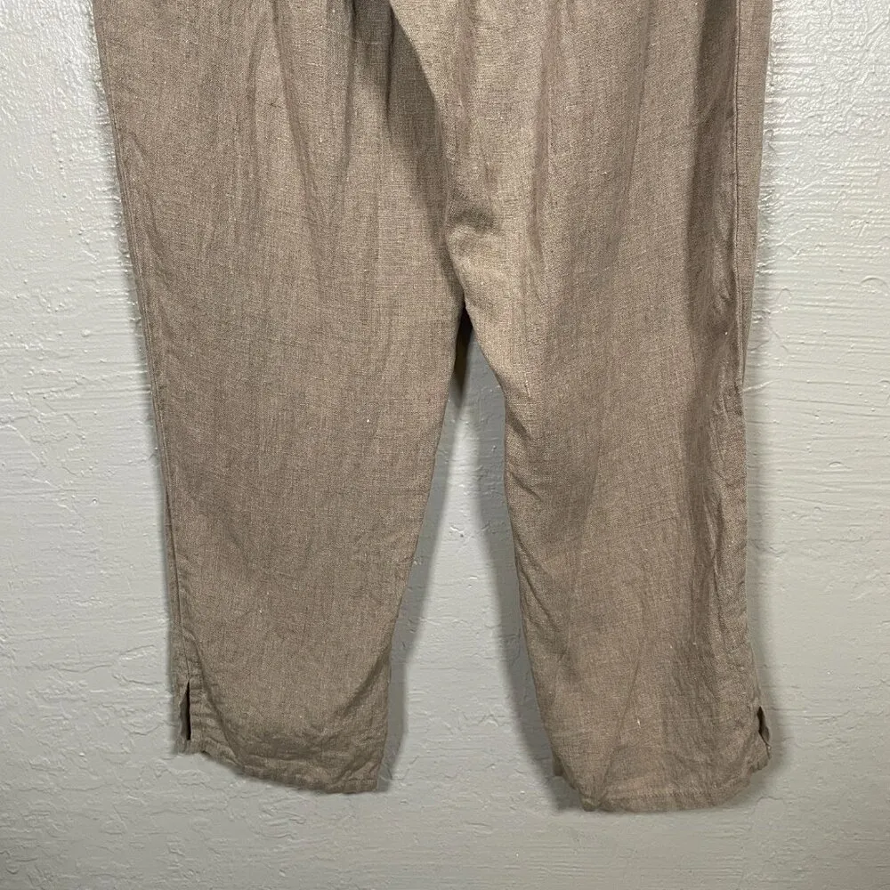 Flax Women M Beige Tan Linen Pants Loose Fit Elastic Waist Pull On Lagenlook - Image 5