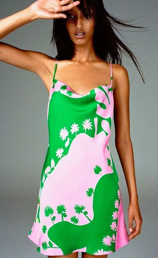 Satin Effect Print Dress - Image 2