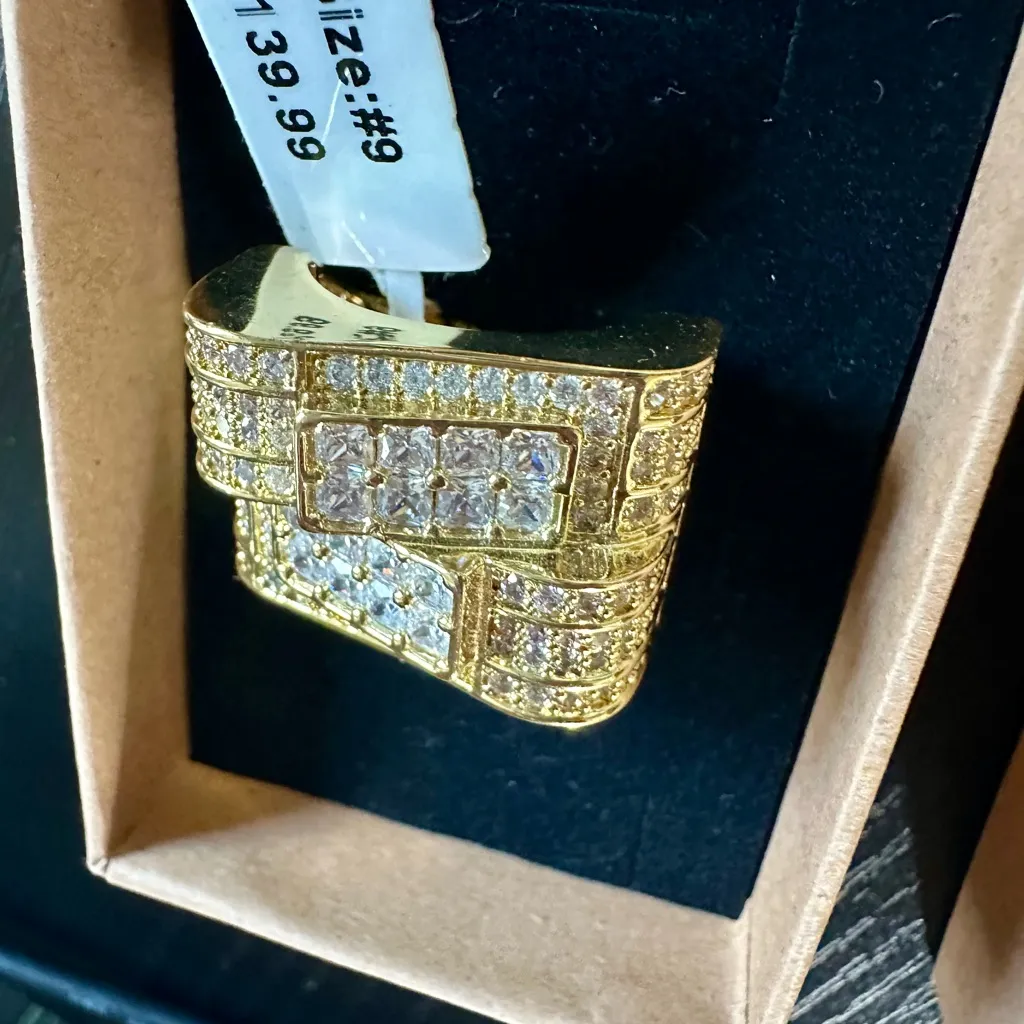 Gold Micro Pave Erass CZ Ring size 9 new in box - Image 2